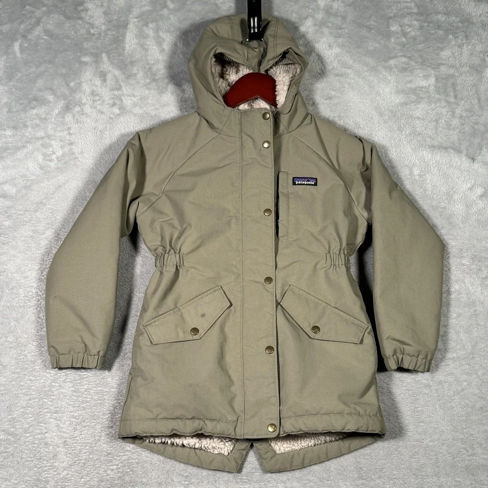 Patagonia Coat Girls S 7-8 Green Insulated Isthmus Parka Hooded Winter*